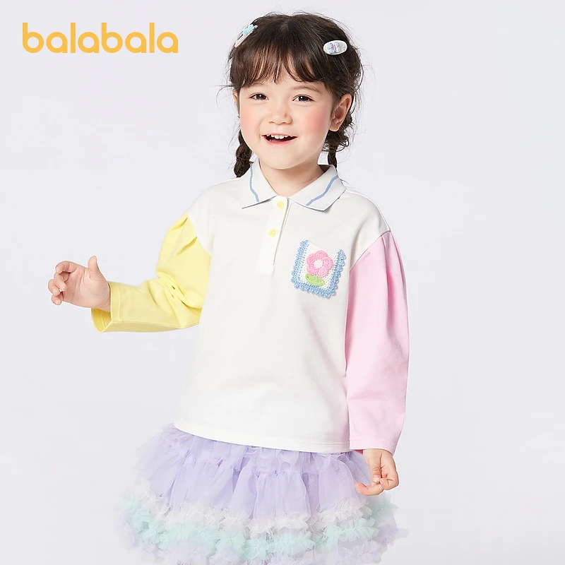 巴拉巴拉女童长袖T恤童装时尚撞色拼接袖内搭上衣洋气