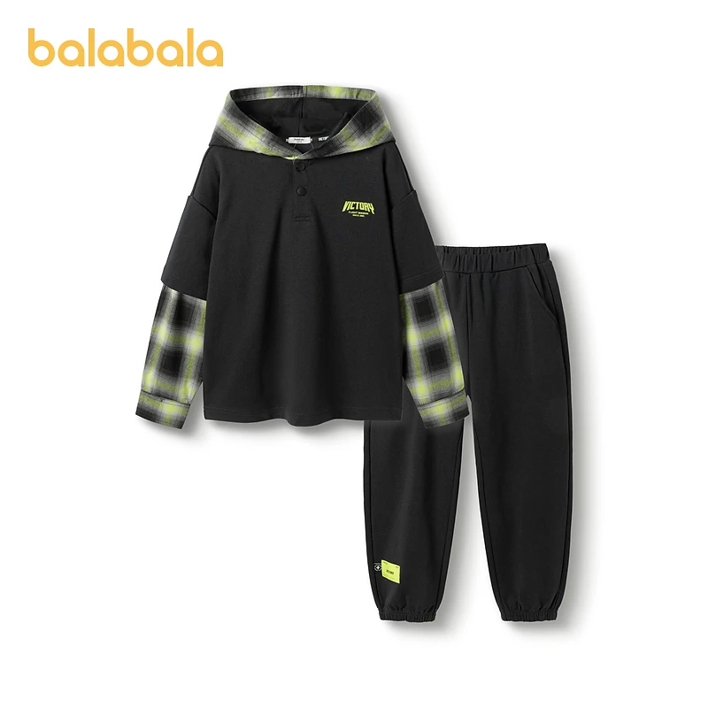 巴拉巴拉男童套装儿童秋装中大童童装休闲长裤连帽两件套假两件潮