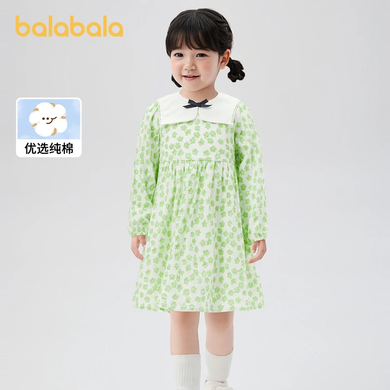巴拉巴拉女童连衣裙A字碎花裙公主田园风可爱甜美清新纯棉舒适萌
