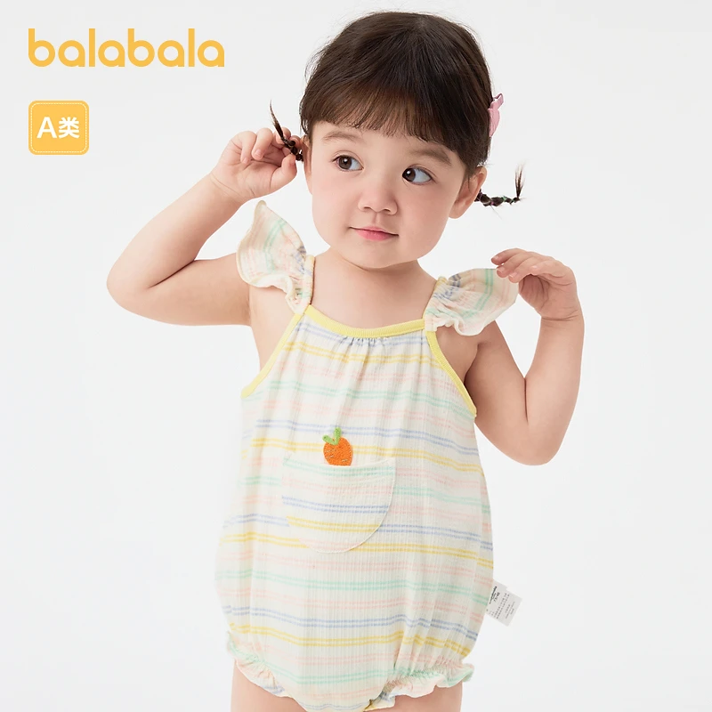 巴拉巴拉婴儿衣服新生儿女童爬服夏装柔软俏皮婴儿包屁衣无袖透气