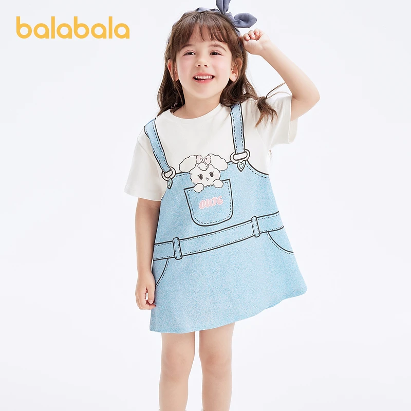 巴拉巴拉童装女童连衣裙儿童纯棉裙子夏印花仿背带裙女生公主裙