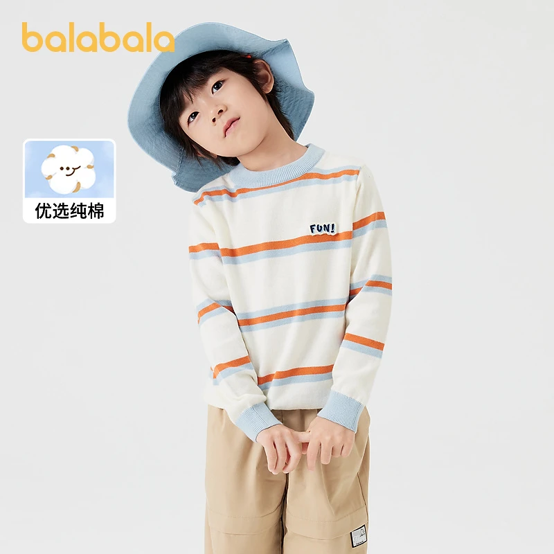 巴拉巴拉童装针织衫男童毛衣儿童秋装套头纯棉刺绣洋气亲子内搭