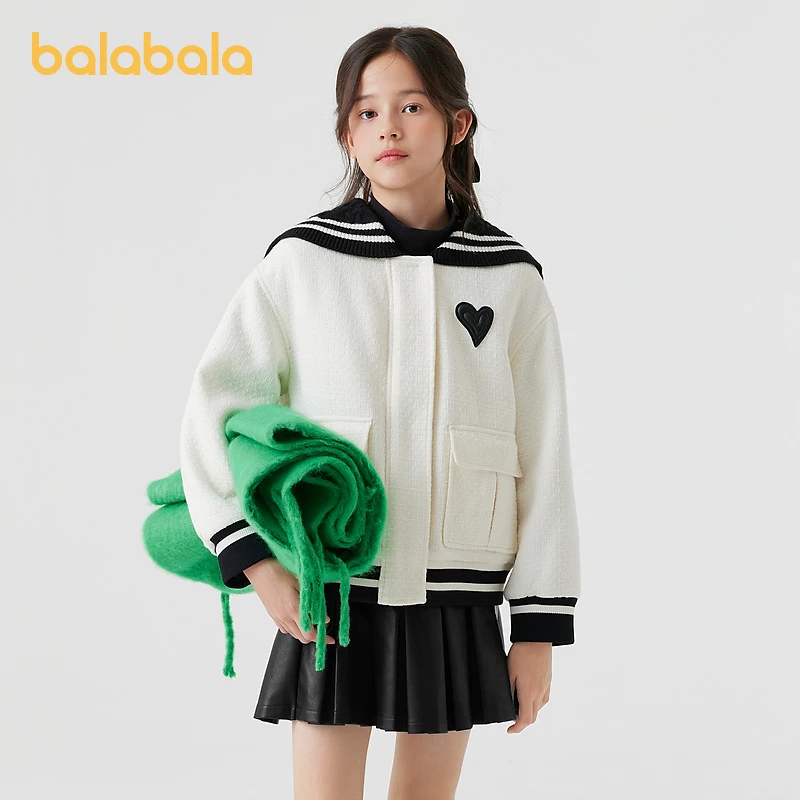巴拉巴拉童装儿童棉衣女童外套秋冬季中大童翻领短款棉服时尚保暖