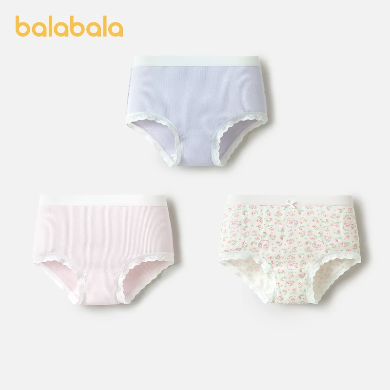 巴拉巴拉女童内裤棉a类儿童三角短裤子亲肤中大童小童宝宝三条装