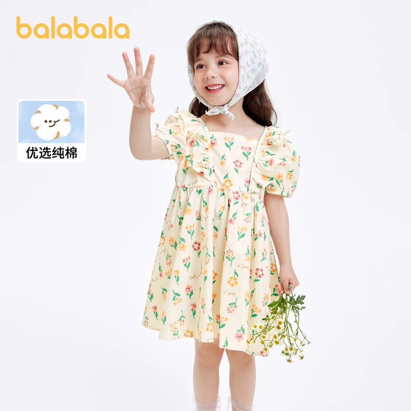 巴拉巴拉女童连衣裙夏装裙子泡泡袖公主裙碎花裙田园文艺风儿童