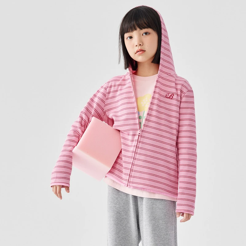 巴拉巴拉女童外套秋装中大童短款运动连帽条纹儿童上衣潮
