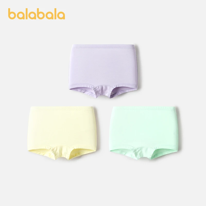 巴拉巴拉儿童内裤棉平角女童平角短裤纯色小童中大童不夹PP三条装