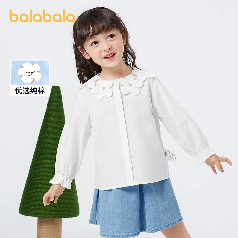 巴拉巴拉童装女童衬衫秋季纯棉长袖上衣时尚设计感翻领衬衣洋气潮