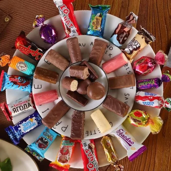 俄罗斯进口巧克力夹心糖果多种口味混合糖500克年货零食包装随机