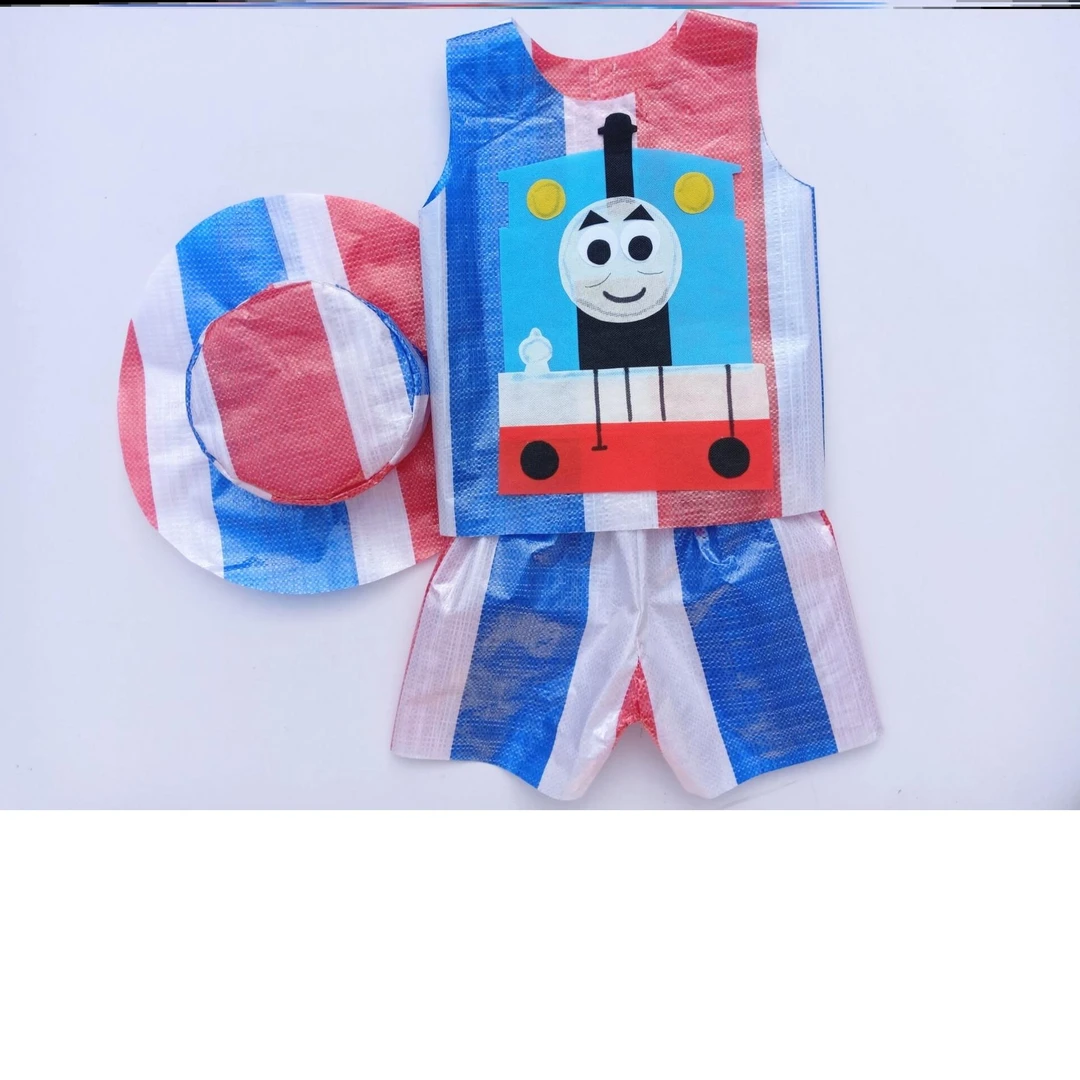 端兮创意时装舞台走秀服环保服手工制作塑料编织袋衣服男孩幼儿园