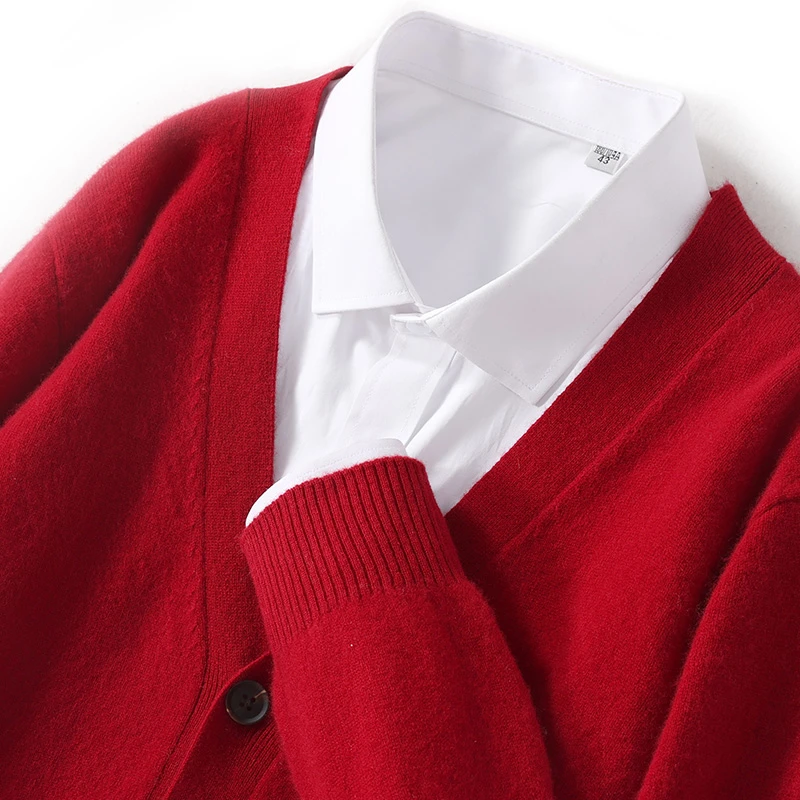 【时尚百搭】24早春新款V领100羊毛开衫男士上衣外搭针织衫