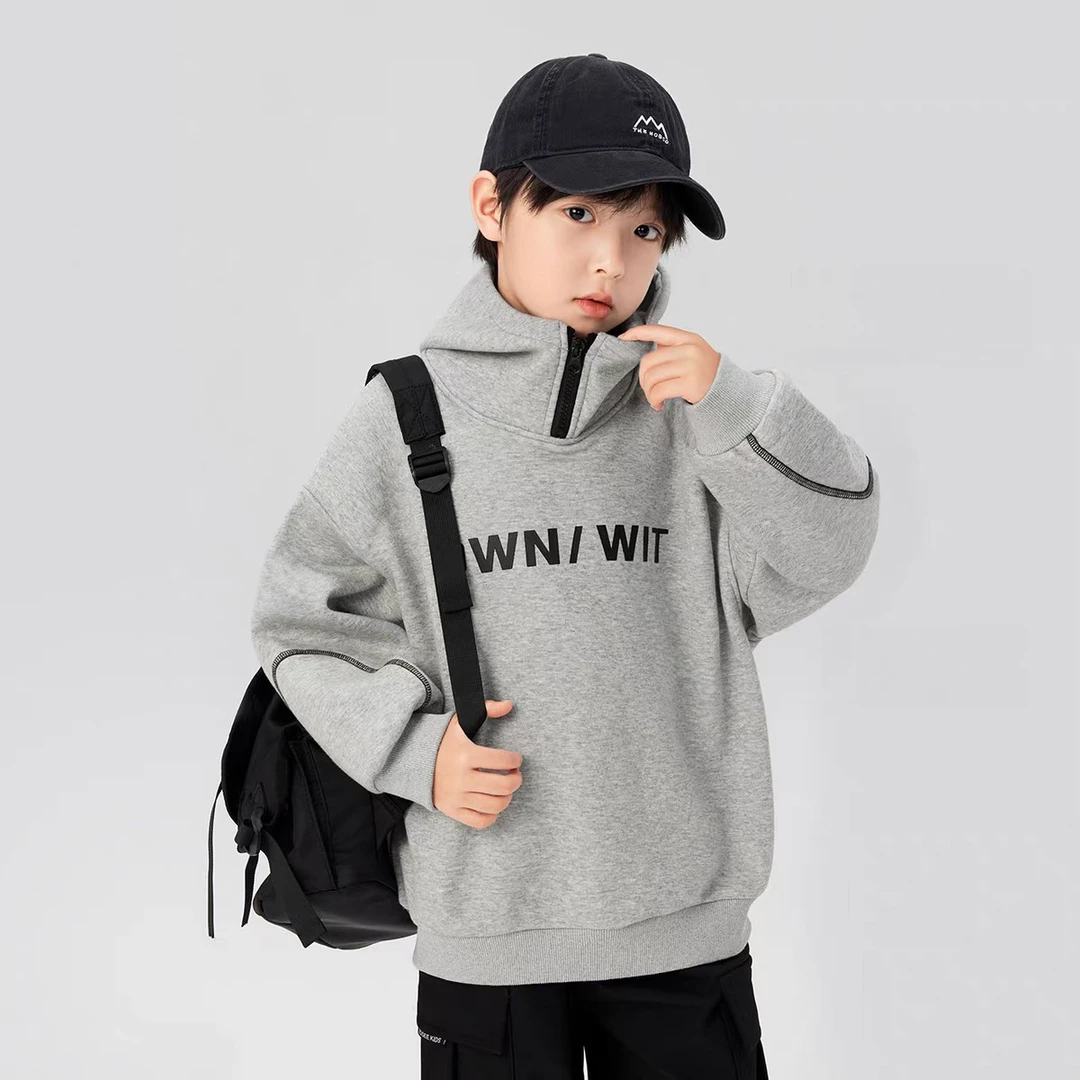 【加绒】儿童卫衣上衣男童连帽卫衣宽松时尚韩版休闲百搭保暖中大童