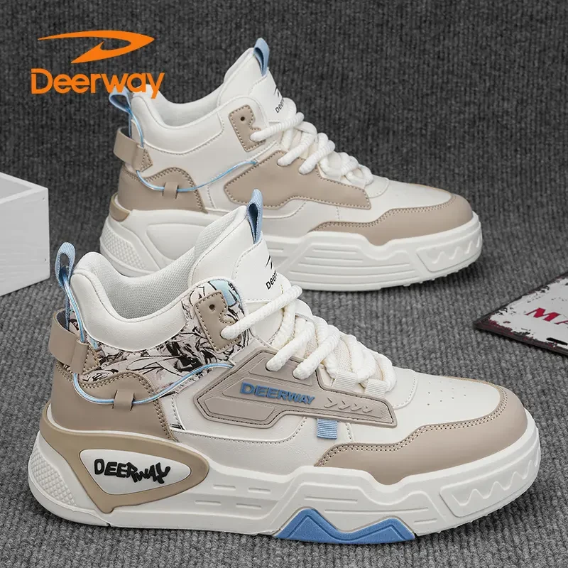 德尔惠运动板鞋男款秋季高帮百搭增高潮鞋防滑耐磨休闲跑步鞋子男