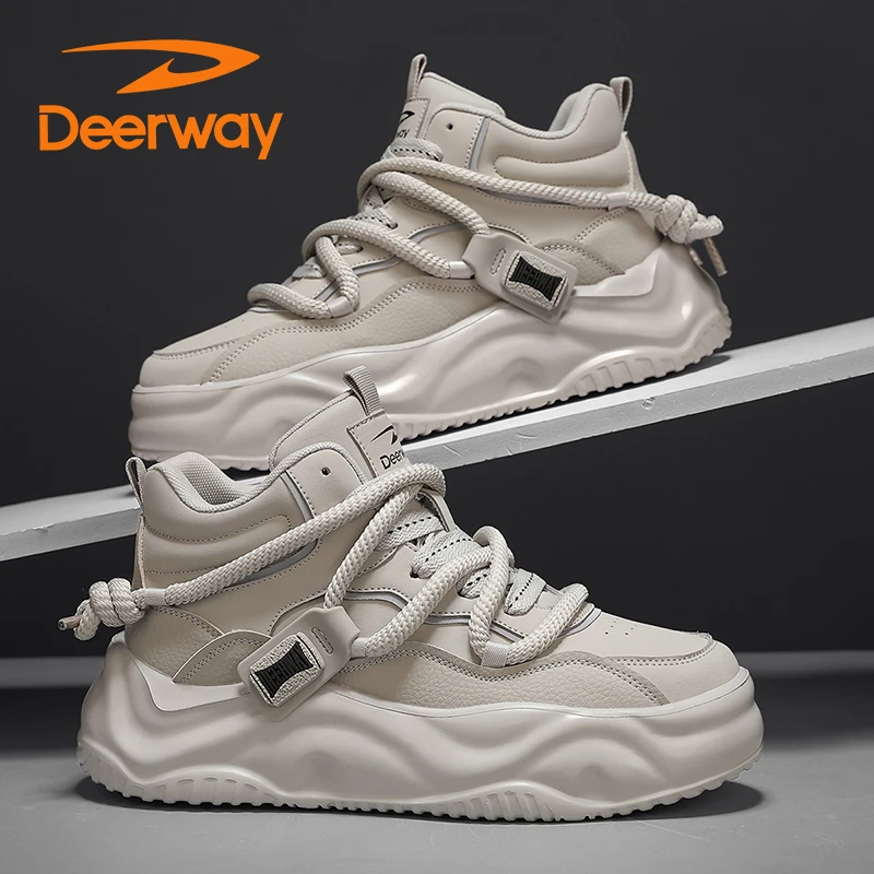 德尔惠春季新款高帮简约增高面包鞋男鞋运动休闲鞋厚底增高小白鞋