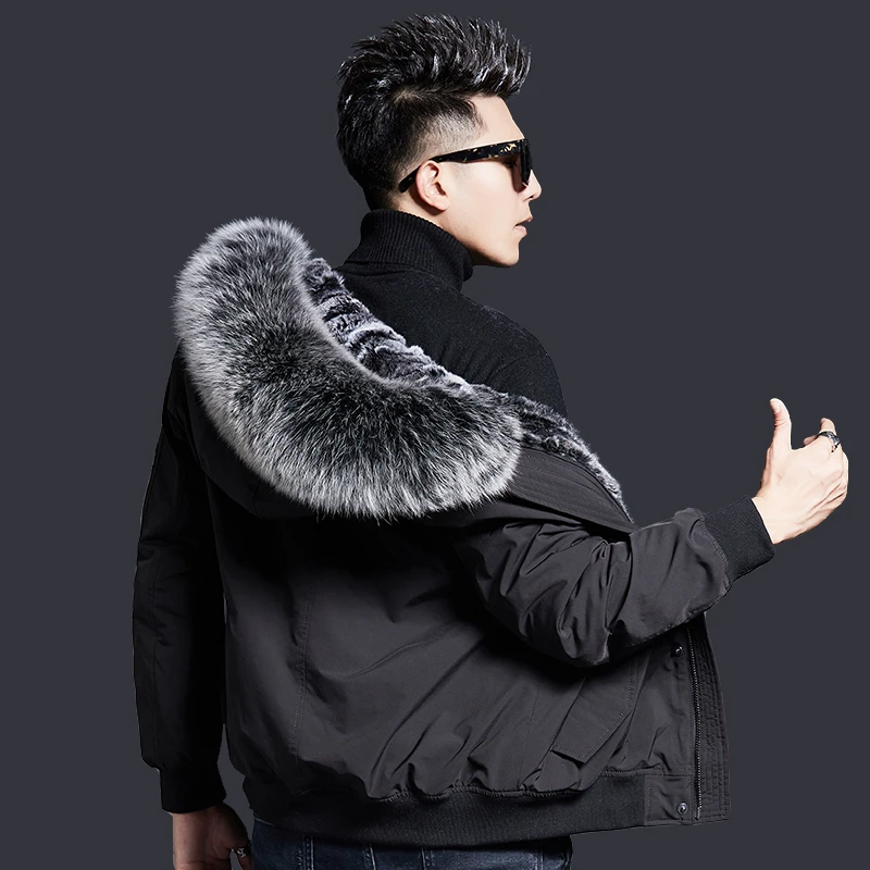 派克服男獭兔毛内胆短款连帽冬季新款皮毛一体外套海宁皮草大衣潮