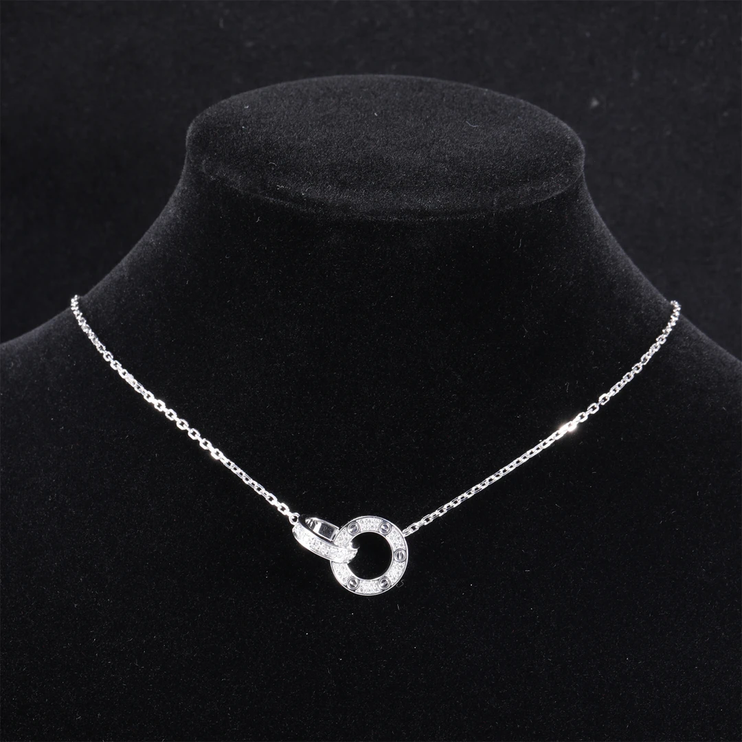 99新 Cartier/卡地亚 小花璐璐P234140414 LOVE 双环满钻 项链