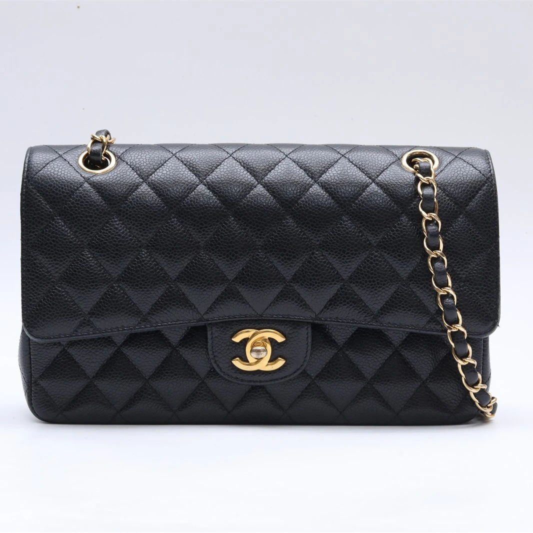 99新 Chanel/香奈儿 小花柳 CF 口盖包 中号 黑色 25开