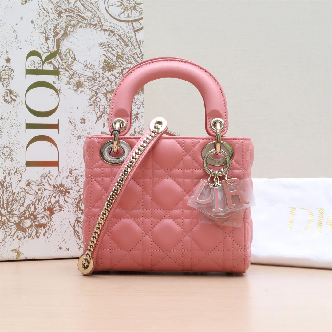 99新 DIOR/迪奥 小花Jerry P234142346 戴妃包 三格 粉色