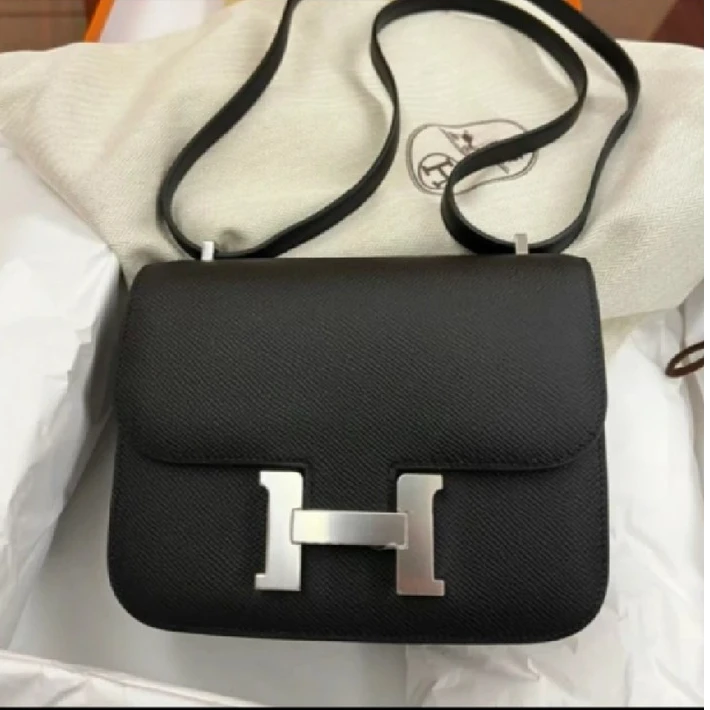 99新 Hermes/爱马仕 小花柳 康康 19 黑色 Epsom皮 B刻 银扣