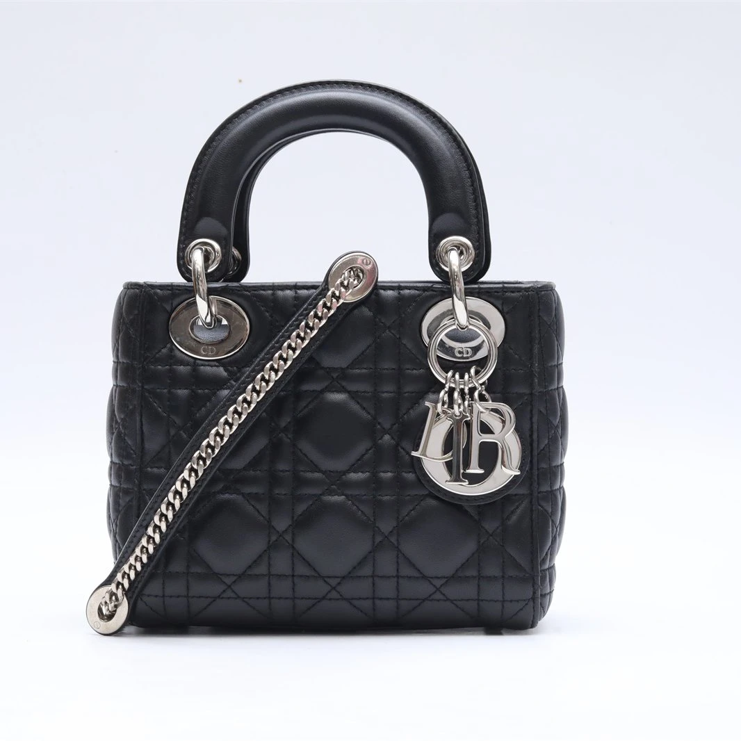99新 DIOR/迪奥 小花璐璐P234143508 戴妃 三格 黑色