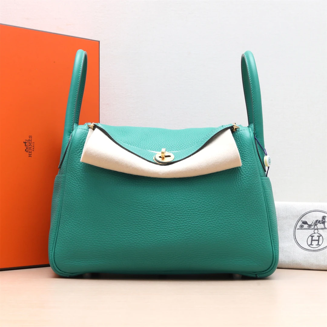 99新 Hermes/爱马仕 小花瑶瑶 Lindy 30 U1绿 TC皮 D刻 金肩包