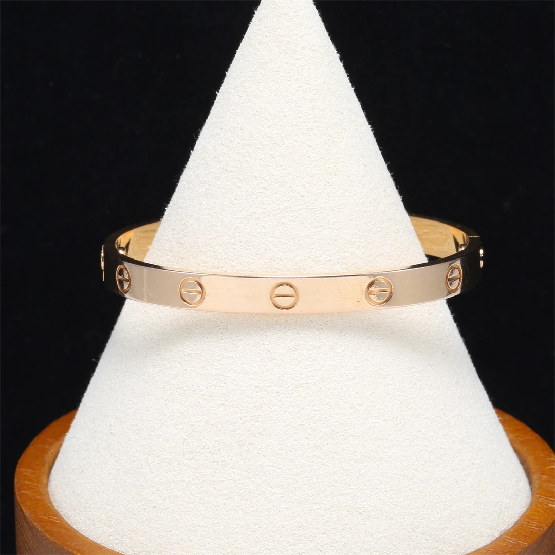 99新 Cartier/卡地亚 小花Jerry LOVE 宽版手镯 18K玫瑰金 17号