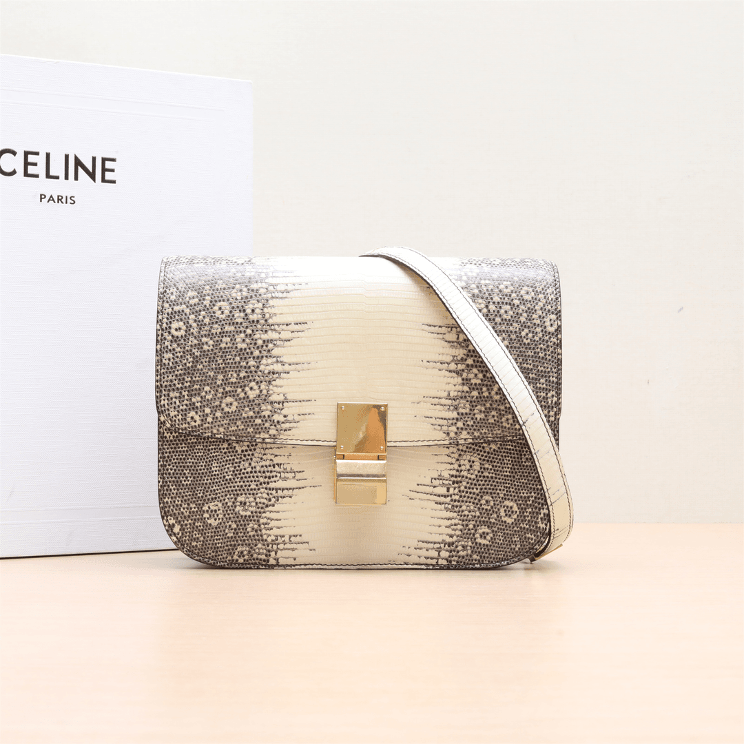 99新 Celine/思琳 小花璐璐P224929775中号蜥蜴皮 喜马拉雅斜挎包