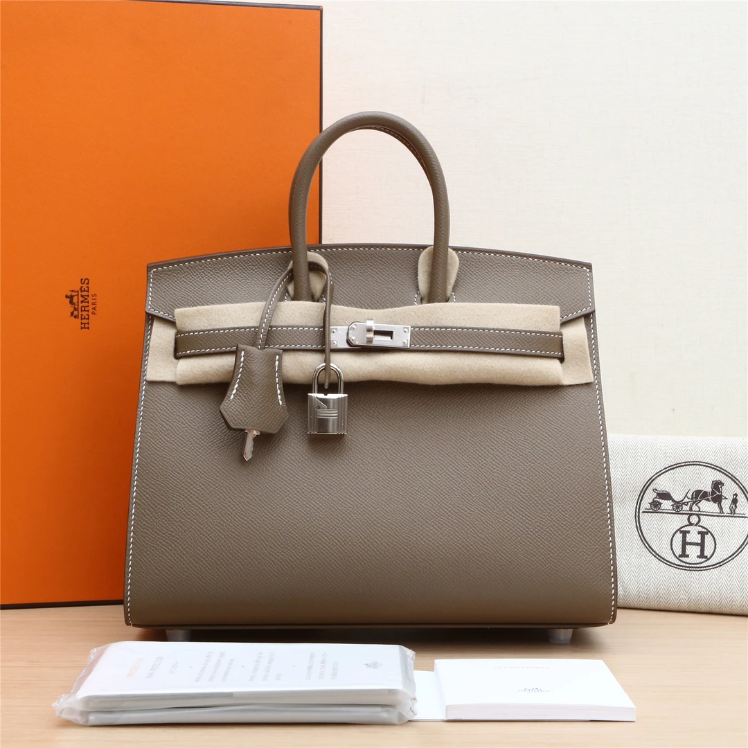 99新 Hermes/爱马仕 小花Jerry 3968383 Birkin 25 大象灰 Z刻 包
