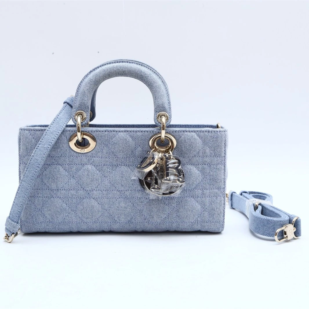 99新 DIOR/迪奥 小花璐璐P234142709 横版戴妃包 中号 牛仔布