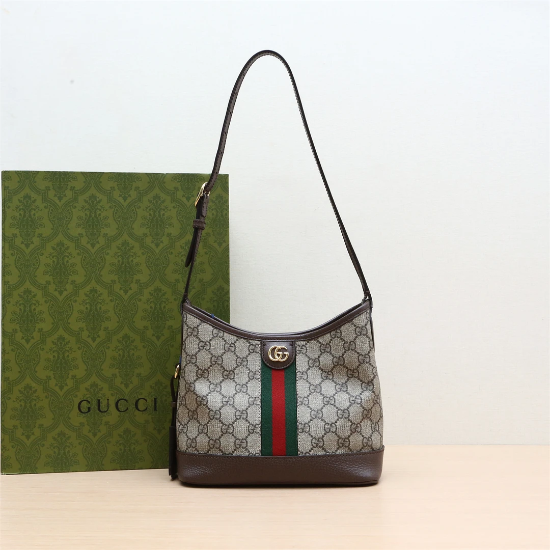99新 GUCCI/古驰 小花柳 Ophidia Hobo 小号 23 乌木色