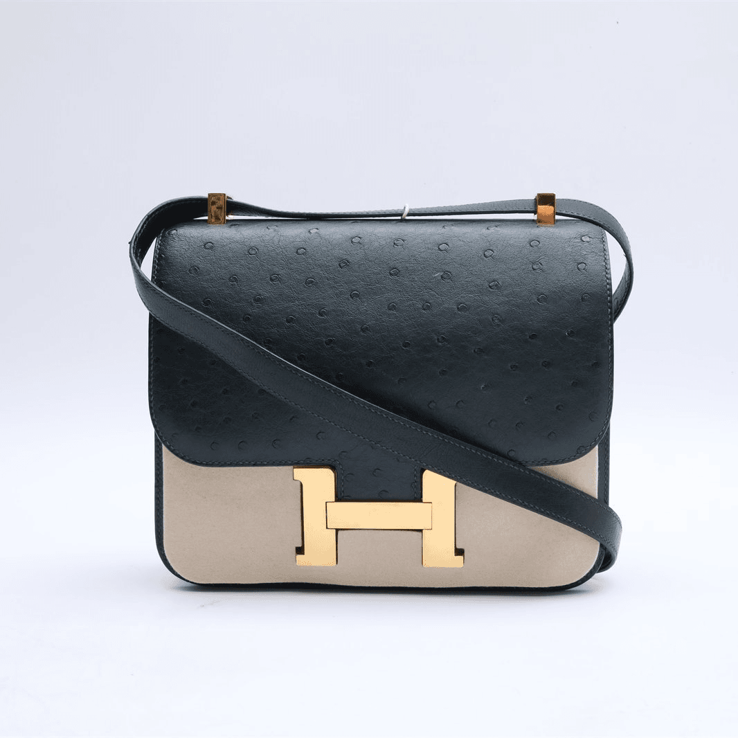 99新 Hermes/爱马仕 小花璐璐P224930625 康康 英国绿 鸵鸟皮 A刻