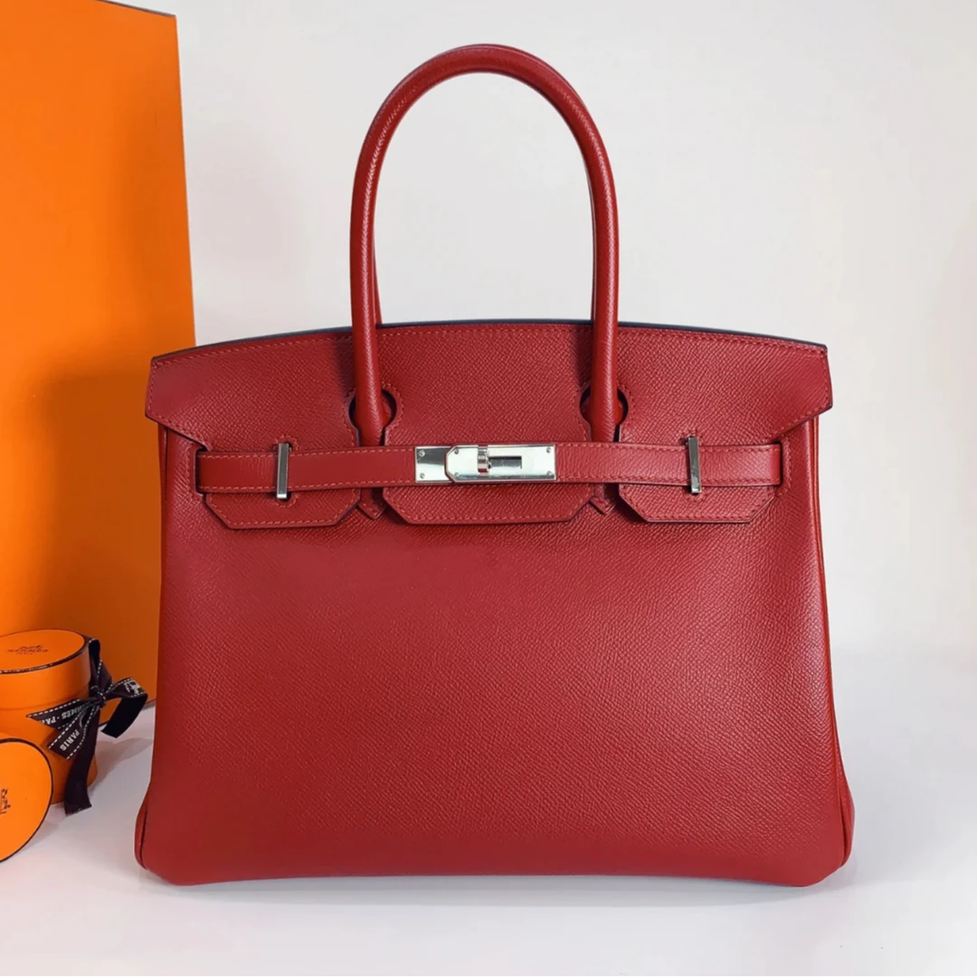 95新 Hermes/爱马仕 小花Jerry Birkin 35 红色 Epsom皮 手提包