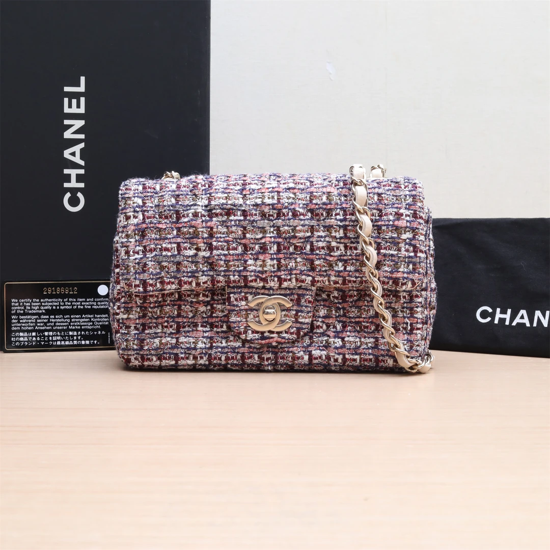 95新 Chanel/香奈儿 小花柳 CF 口盖包 大Mini 拼色 29开 金扣