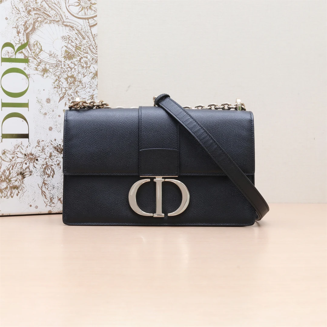 99新 DIOR/迪奥 小花柳 30 蒙田 链条肩带 中号 25 黑色 2019