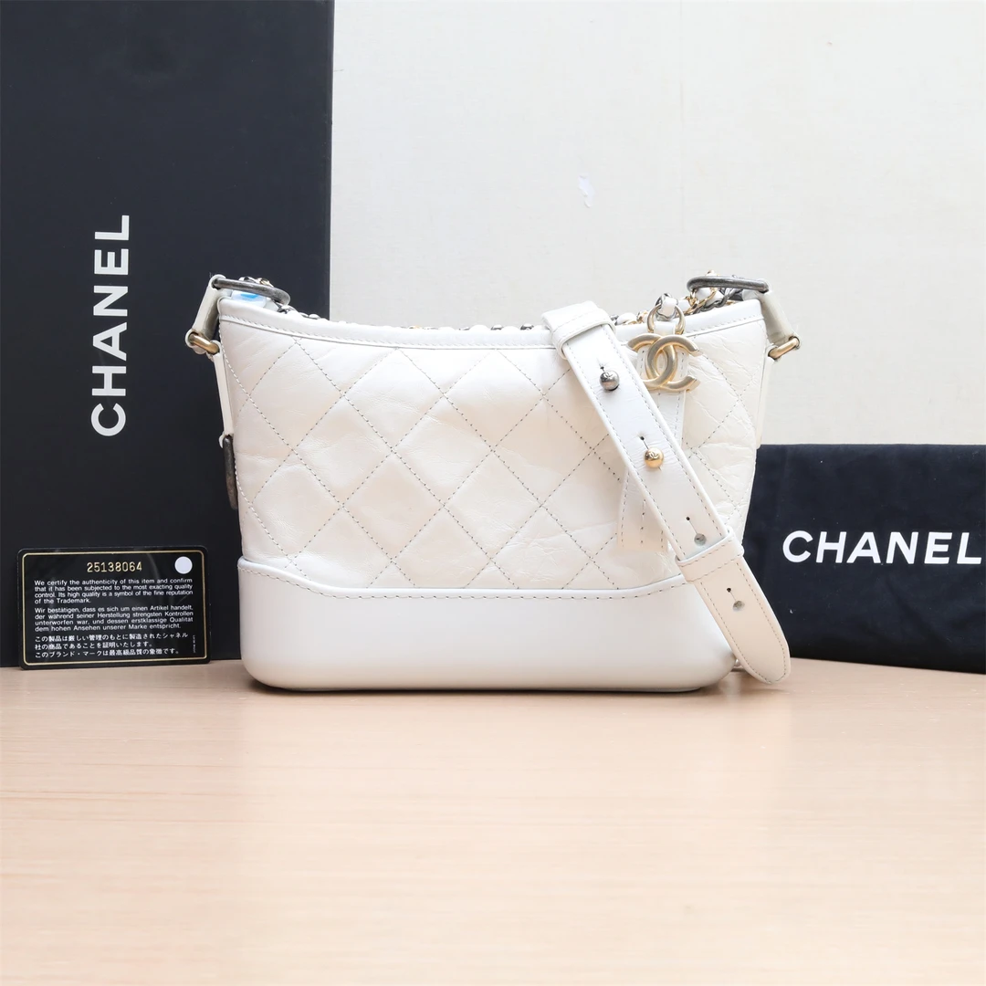 95新 Chanel/香奈儿 -760小花柳 流浪包 小号 20cm 米白色 25开