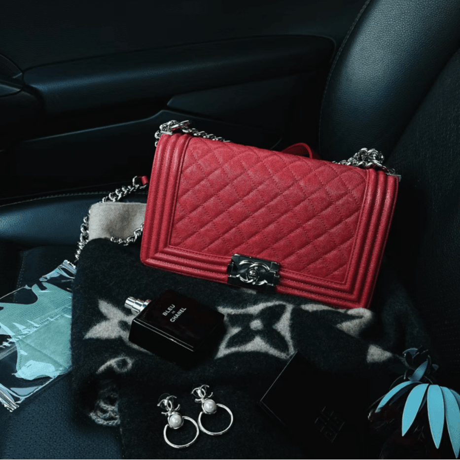 99新 Chanel/香奈儿 小花Jerry P243026045 leboy中号 银扣单肩包