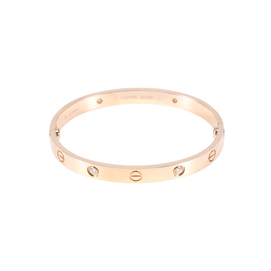 99新 Cartier/卡地亚 小花柳 LOVE 四钻手镯 18K玫瑰金 17号