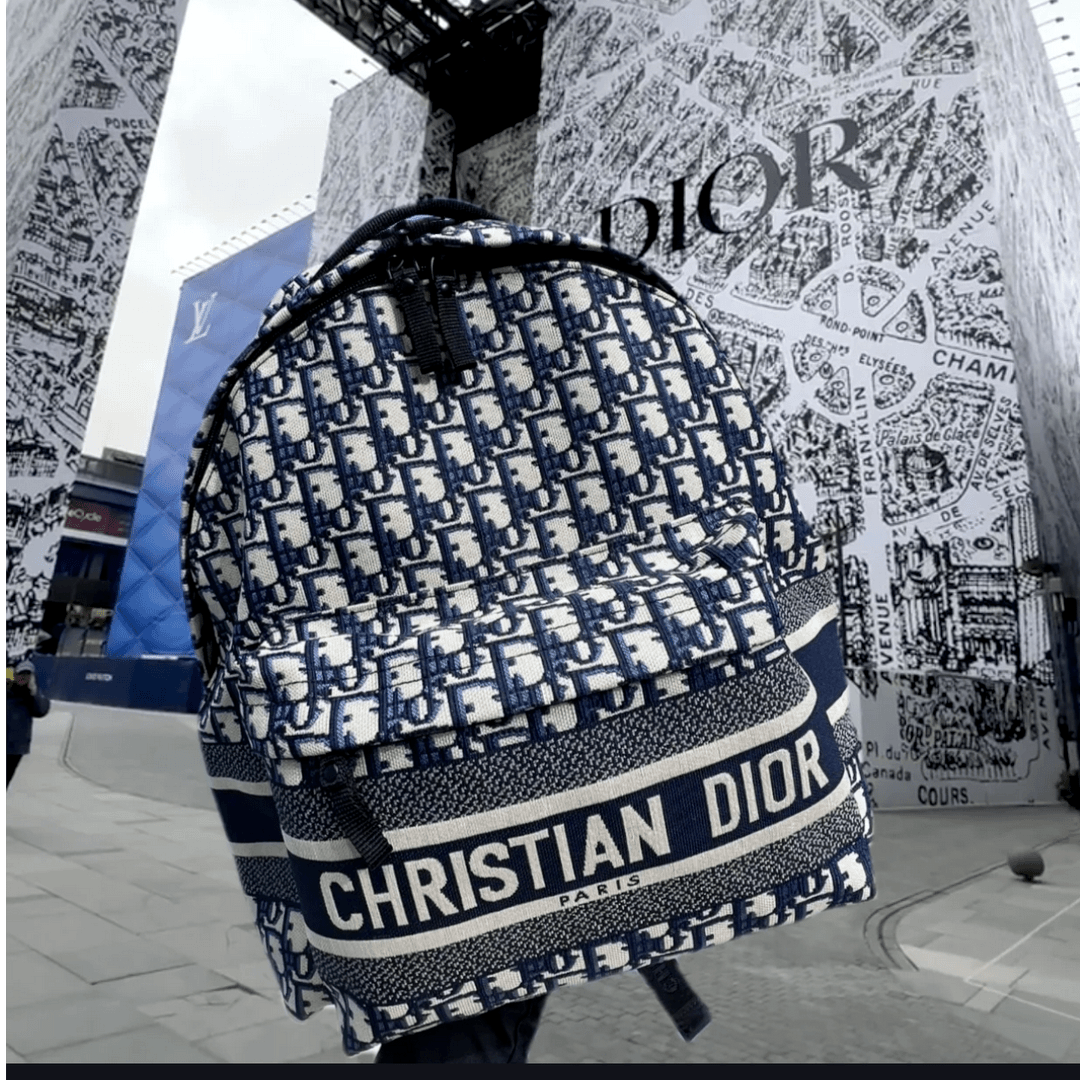 99新 DIOR/迪奥 xf【小花念念】双肩包 Oblique印花 蓝色 帆布