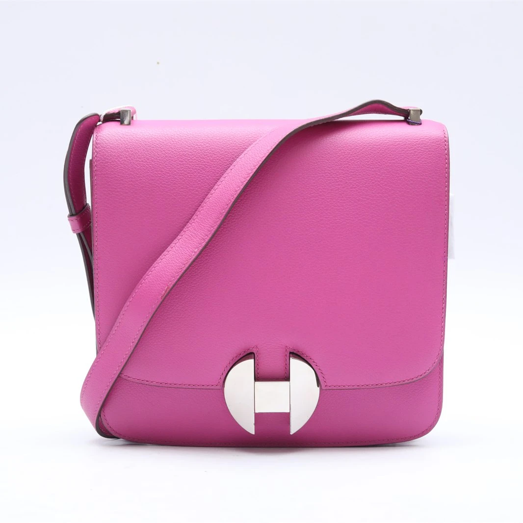 99新 Hermes/爱马仕 小花柳P224829541肩背包玉兰粉 C刻 银扣