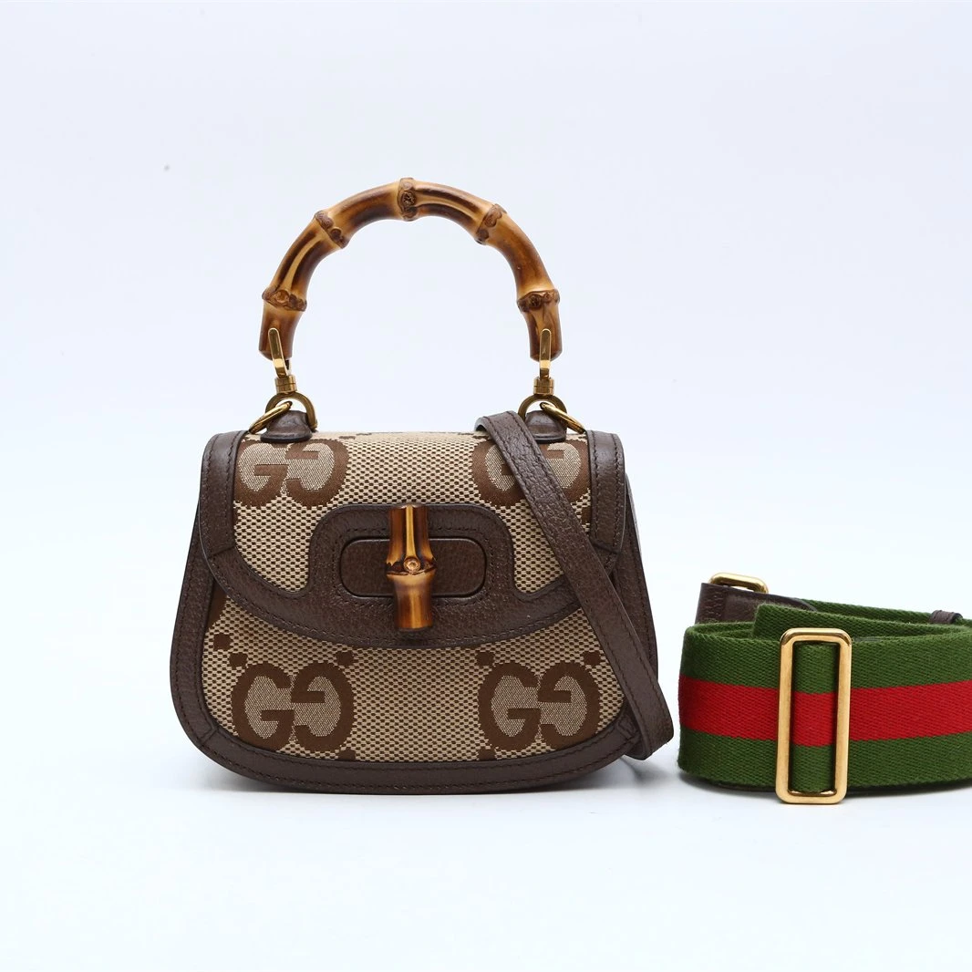 99新 GUCCI/古驰 小花Jerry P234967167 Bamboo竹节手柄 手提包