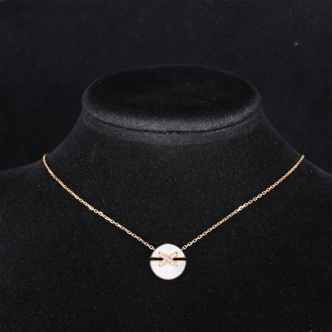 95新 Chaumet/尚美 小花璐璐71257圆缘 中号项链 珍珠母贝 镶钻