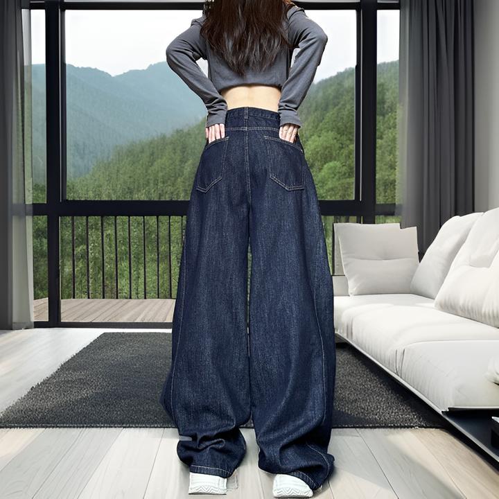 自家图复古深色系时髦廓形牛仔裤原色牛仔哈伦裤女宽松百搭新品