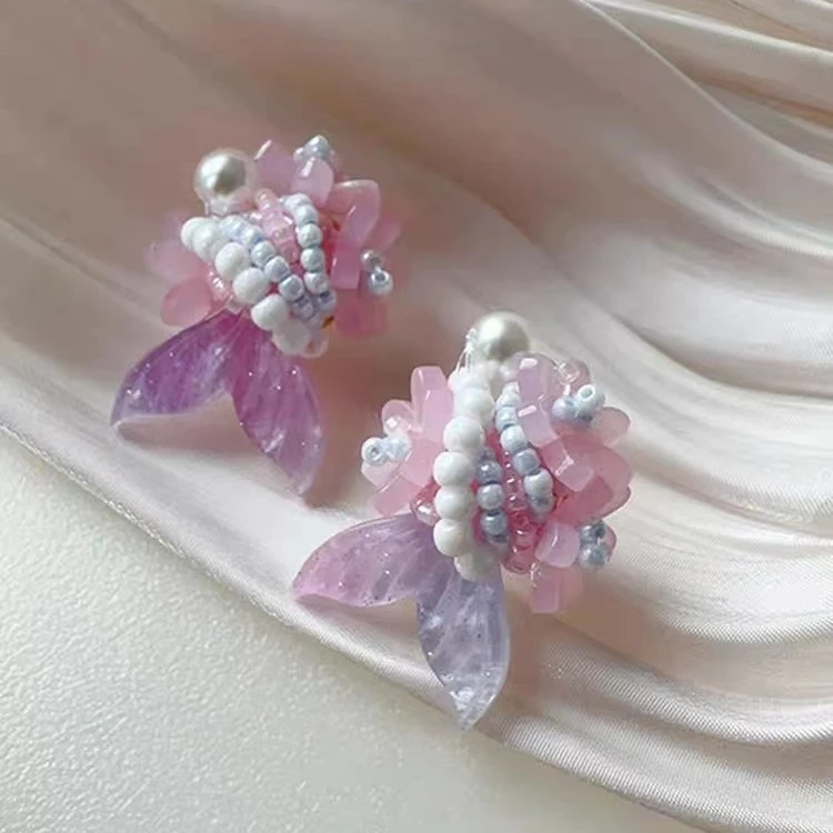 非金属仿珍珠耳饰 大鱼海棠A32583花尾美人鱼珠珠耳钉海洋风耳环