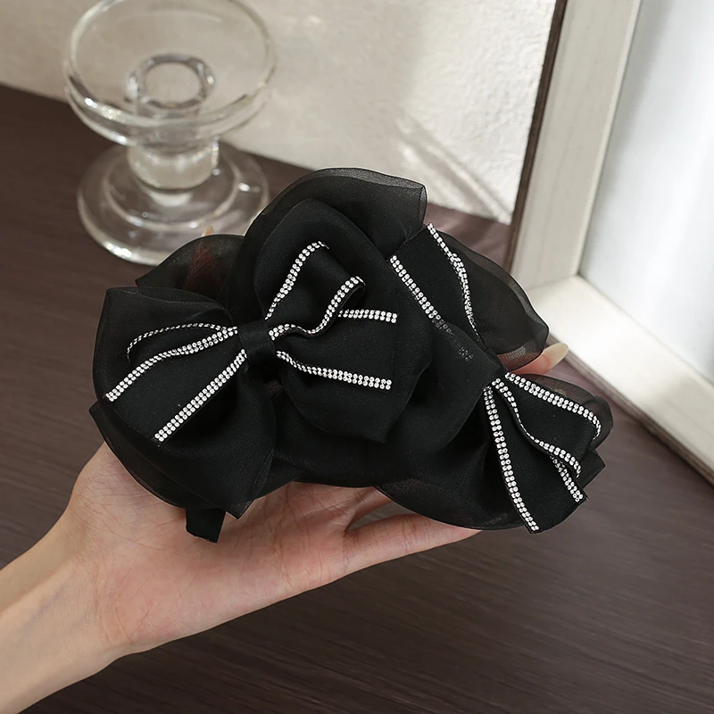 （净雅）夏日百搭镶钻蝴蝶结抓夹半扎发侧盘发鲨鱼夹小香风发夹发饰