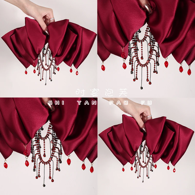 山海和月时尚高级感韩式发夹蝴蝶结流苏弹簧夹百搭红色发饰头饰女