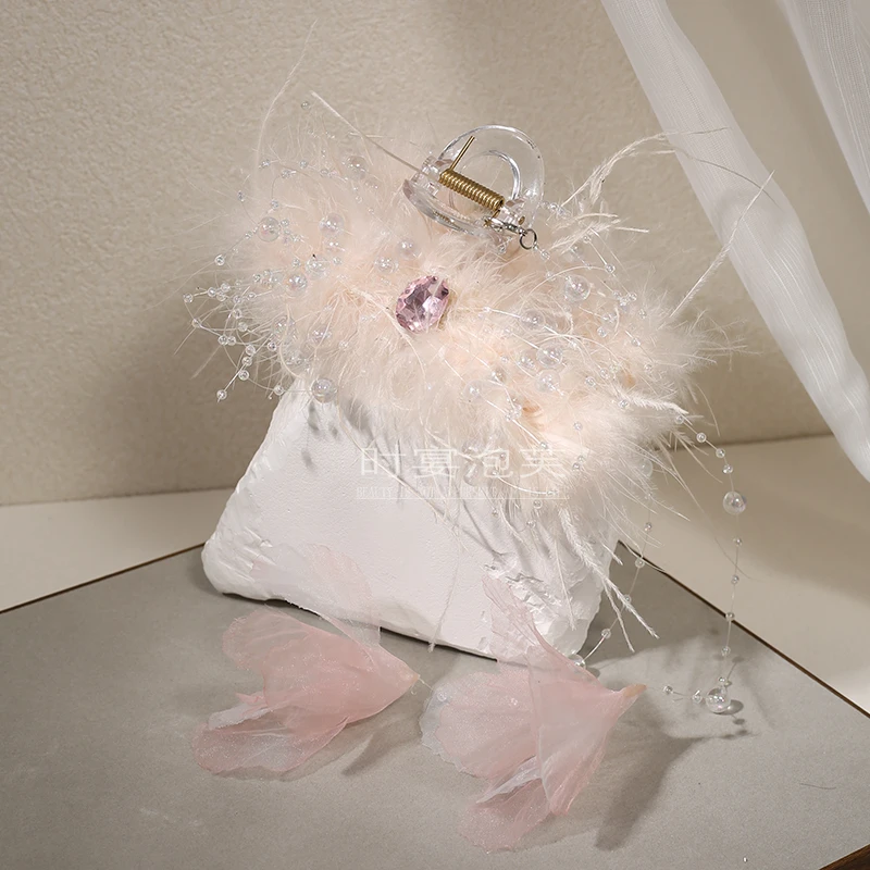 人间仙品超仙网纱羽毛抓夹流苏可拆卸式女氛围感鲨鱼夹发夹头饰女