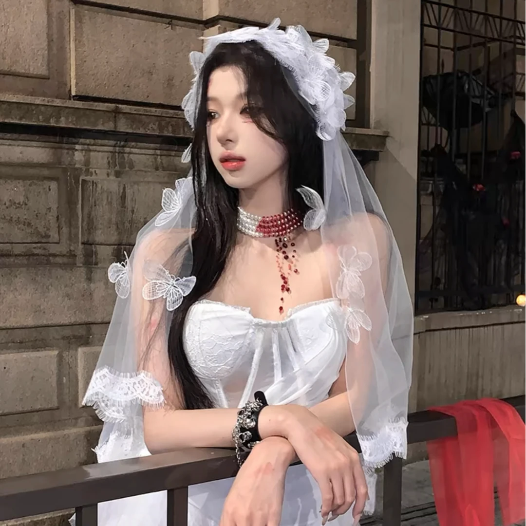 月下相恋新娘领证头纱拍照道具简约头饰超仙森系结婚头纱求婚发饰