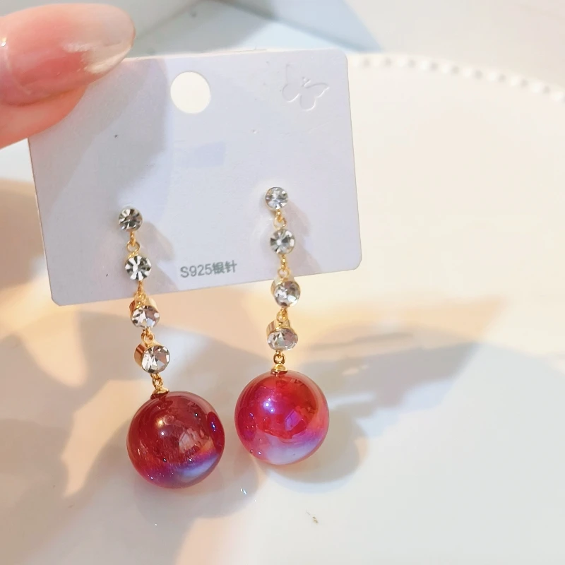 铜合金耳饰 （丝萝）A32531轻奢珠珠耳环2023新款红色气质耳饰女ins