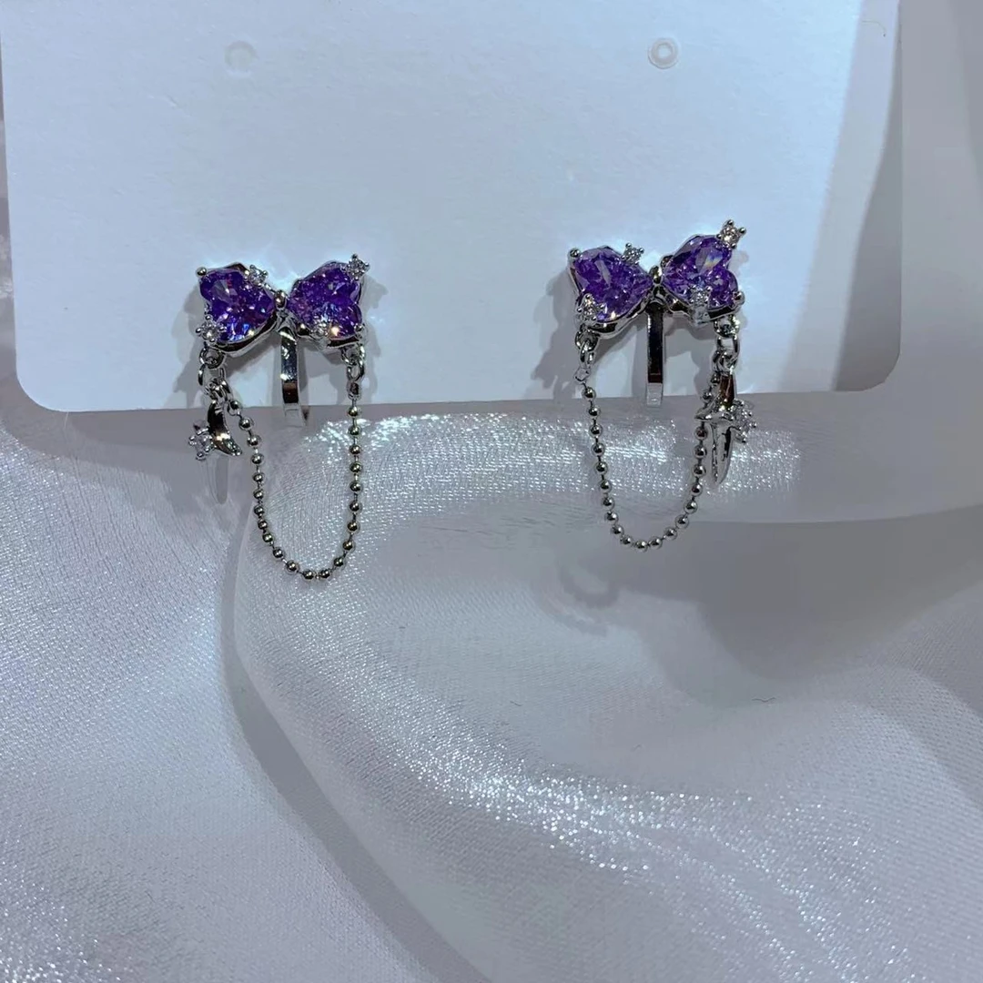 钛钢耳饰 （璀璨紫心结）A31084时尚精致百搭耳夹蝴蝶耳饰高定饰品