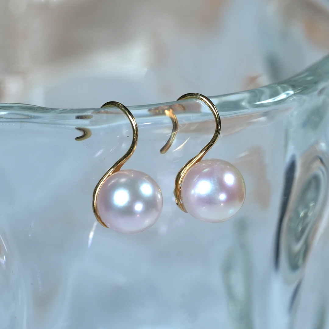 【婧婧精选】海水Akoya珍珠18K金耳钩圆珠